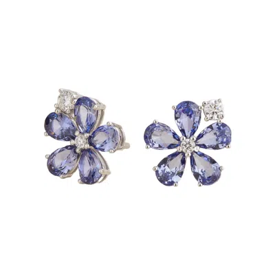 Juvetti Women's Blue / White / Silver Florea Earrings In Ceylon Blue Sapphire & Diamond In Metallic