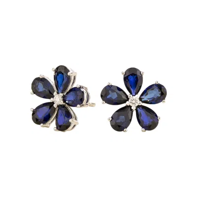 Juvetti Women's Blue / White / Silver Florea White Gold Earrings In Blue Sapphire & Diamonds