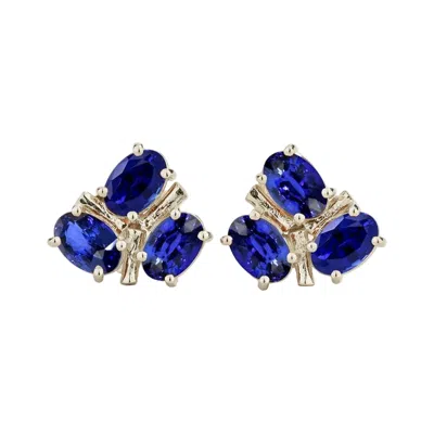 Juvetti Women's Blue / White / Silver Ligna Oval Blue Sapphire Cluster Stud Earrings In White Gold