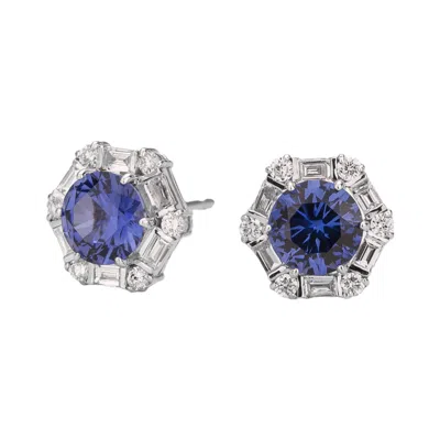 Juvetti Women's Blue / White / Silver Melba Earrings In Blue Sapphire & Diamond