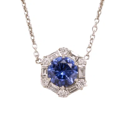 Juvetti Women's Blue / White / Silver Melba White Gold Necklace Blue Sapphire & Diamond In Metallic