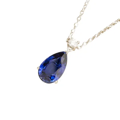 Juvetti Women's Blue / White / Silver Ori Large Pendant Necklace In Blue Sapphire & Diamond Set In White Gol