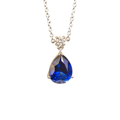 Juvetti Women's Blue / White / Silver Ori Medium Pendant Necklace In Blue Sapphire & Diamond Set In White Go
