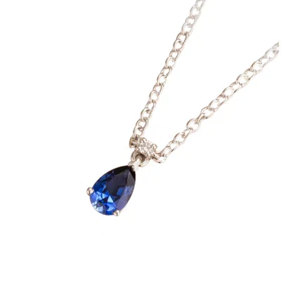 Juvetti Women's Blue / White / Silver Ori Small White Gold Pendant Necklace Blue Sapphire & Diamond