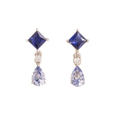 Juvetti Women's Blue / White / Silver Ori White Gold Earrings Blue Sapphire & Diamond In Metallic