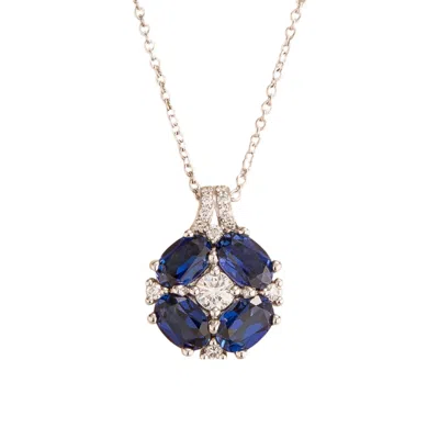 Juvetti Women's Blue / White / Silver Pristi White Gold Necklace With Diamond & Blue Sapphire In Metallic
