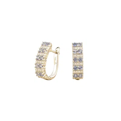 Juvetti Women's Blue / White / Silver Tina Pastel Blue Sapphire & Diamond Huggie Hoop Earrings In White Gold In Blue/white/silver