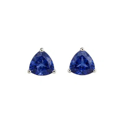 Juvetti Women's Blue / White / Silver Trillion Blue Sapphire Solitaire Stud Earrings In White Gold In Blue/white/silver