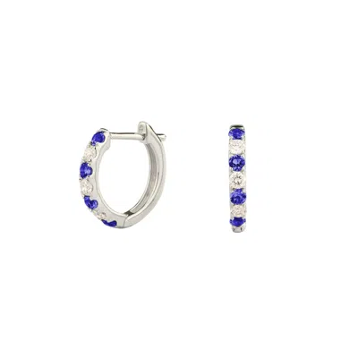 Juvetti Women's Blue / White Stacy Blue Sapphire & Diamond Huggie Earrings In White Gold In Metallic