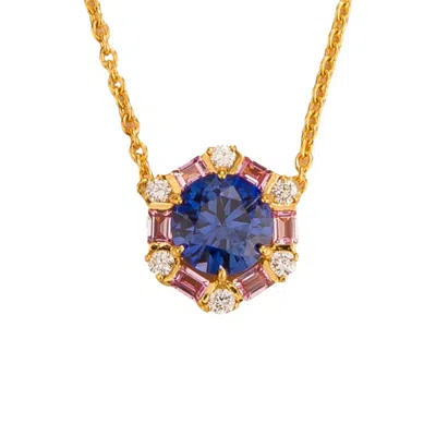 Juvetti Women's Gold / Blue Blue Sapphire, Pink Sapphires & Diamonds Gold Melba Necklace
