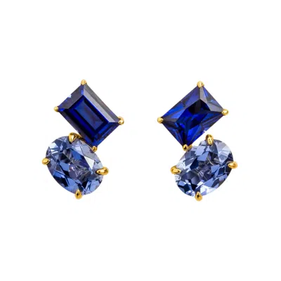 Juvetti Women's Gold / Blue Buchon Gold Earrings Set With Blue Sapphire