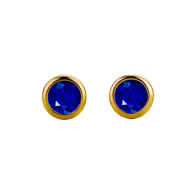Juvetti Women's Gold / Blue Margo Blue Sapphire Round Bazel Set Gold Earrings