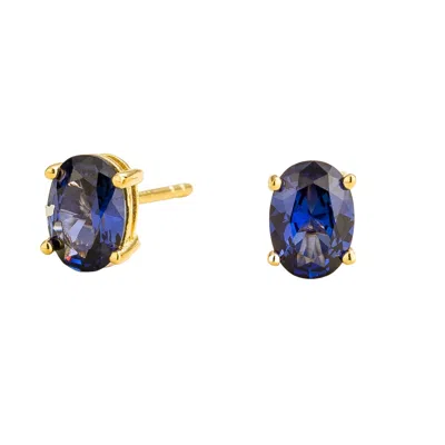 Juvetti Women's Gold / Blue Ova Gold Earrings Set With Blue Sapphire