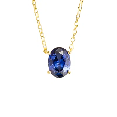 Juvetti Women's Gold / Blue Ova Gold Necklace Set With Blue Sapphire