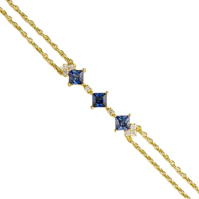 Juvetti Women's Gold / Blue / White Forma Gold Bracelet Set With Blue Sapphire & Diamond