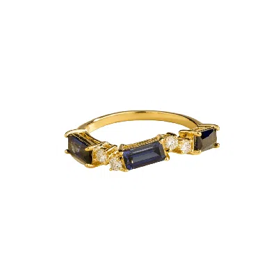 Juvetti Women's Gold / Blue / White Forma Gold Ring Set With Blue Sapphire & Diamond
