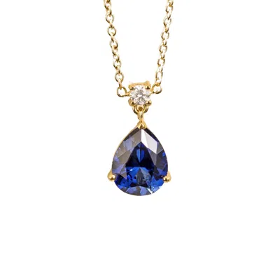Juvetti Women's Gold / Blue / White Ori Medium Pendant Necklace In Blue Sapphire & Diamond Set In Gold