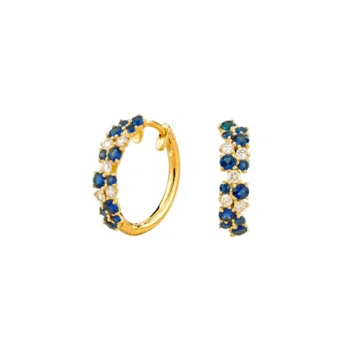 Juvetti Women's Gold / Blue / White Starry Blue Sapphire & Diamond Cluster Huggie Hoop Earrings In Gold In Red