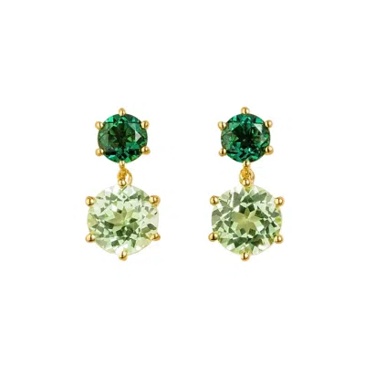 Juvetti Women's Gold / Green Aeter Round Emerald & Green Sapphire Drop Earrings In Gold In Gold/green