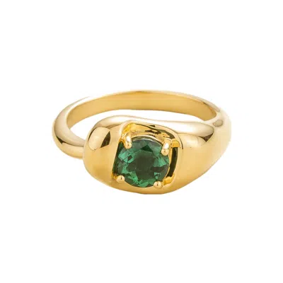 Juvetti Women's Gold / Green Fava Ring In Emerald Set In Gold