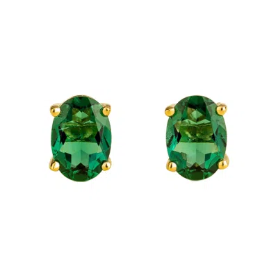 Juvetti Women's Gold / Green Ova Gold Earrings Set With Emerald