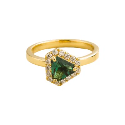 Juvetti Women's Gold / Green / White Diana Ring In Emerald And Diamond In Gold