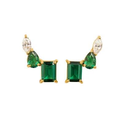 Juvetti Women's Green / White / Gold Kriva Emerald & Diamond Gold Earrings In Gray