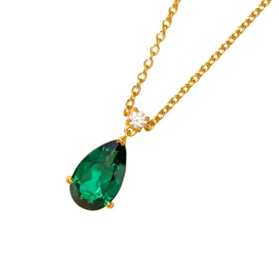 Juvetti Women's Gold / Green / White Ori Large Gold Pendant Necklace Emerald & Diamond