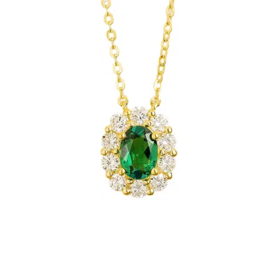 Juvetti Women's Gold / Green / White Prill Gold Necklace Set With Emerald & Diamond