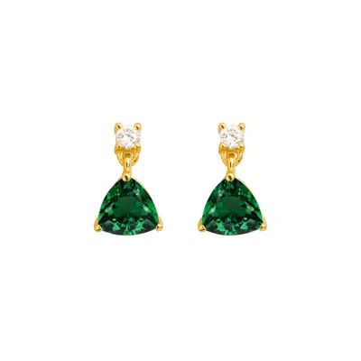 Juvetti Women's Gold / Green / White Trillion Emerald & Diamond Drop Earrings In Gold In Gold/green/white