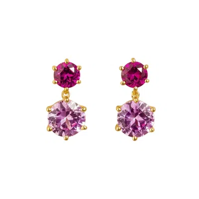 Juvetti Women's Gold / Pink Aeter Round Pink Sapphire Drop Earrings In Gold In Gold/pink