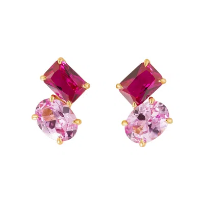 Juvetti Women's Gold / Pink Buchon Gold Earrings In Pink Sapphire In Multi