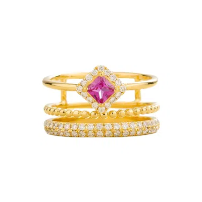 Juvetti Women's Gold / Pink / Purple Amici Ring In Pink Sapphire & Diamond
