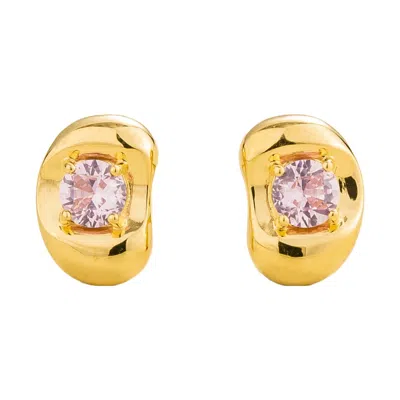 Juvetti Women's Gold / Pink / Purple Fava Earrings In Pink Sapphire Set In Gold