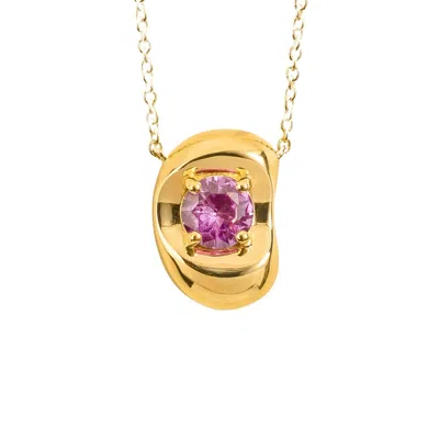 Juvetti Women's Gold / Pink / Purple Fava Gold Necklace Set With Pink Sapphire