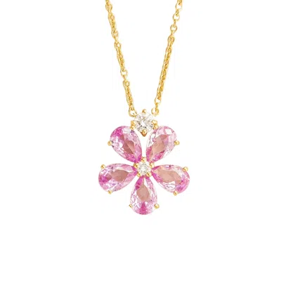 Juvetti Women's Gold / Pink / Purple Florea Gold Necklace Pink Sapphire & Diamond