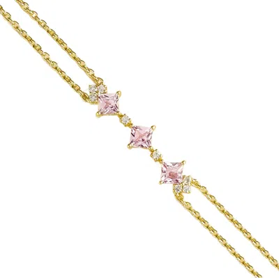 Juvetti Women's Gold / Pink / Purple Forma Gold Bracelet Set With Pink Sapphire & Diamond