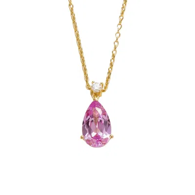 Juvetti Women's Gold / Pink / Purple Ori Large Gold Pendant Necklace Pink Sapphire & Diamond