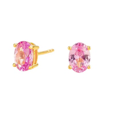 Juvetti Women's Gold / Pink / Purple Ova Gold Earrings Set With Pink Sapphire