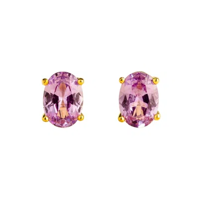 Juvetti Women's Gold / Pink / Purple Ova Gold Earrings Set With Purple Sapphire