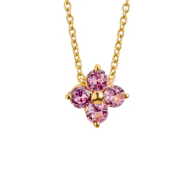Juvetti Women's Gold / Pink / Purple Petale Gold Necklace Pink Sapphire & Diamond