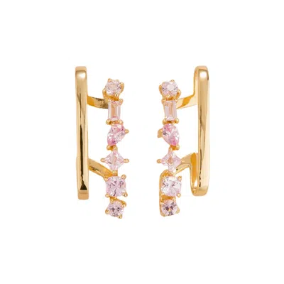 Juvetti Women's Gold / Pink / Purple Serene Gold Earrings Set With Pink Sapphire