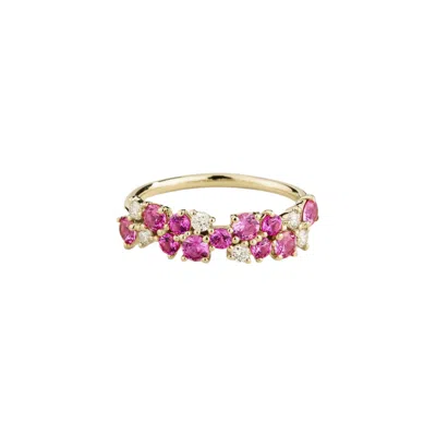 Juvetti Women's Gold / Pink Starry White Gold Ring Pink Sapphire & Diamond In Multi