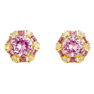 Juvetti Women's Gold / Pink / White Melba Gold Earrings Pink Sapphire And Diamond In Multi