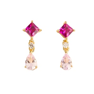 Juvetti Women's Gold / Pink / White Ori Gold Earrings In Pink Sapphire & Diamond In Multi