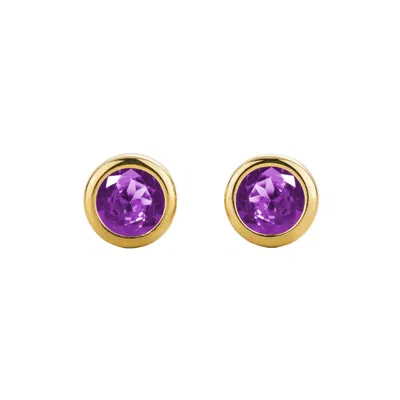 Juvetti Women's Gold / Purple Margo Purple Sapphire Round Bazel Set Gold Earrings In Multi