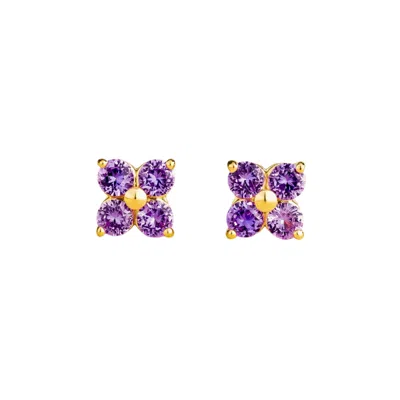 Juvetti Women's Gold / Purple Petale Gold Earrings Set With Purple Sapphires In Multi