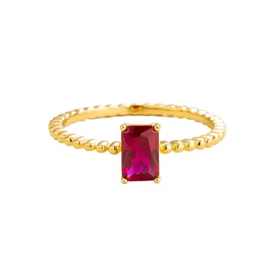 Juvetti Women's Gold / Red Buchon Gold Ring Set With Ruby