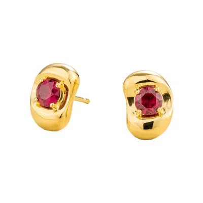 Juvetti Women's Gold / Red Fava Earrings In Ruby Set In Gold
