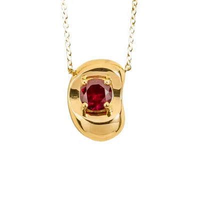 Juvetti Women's Gold / Red Fava Gold Necklace Set With Ruby